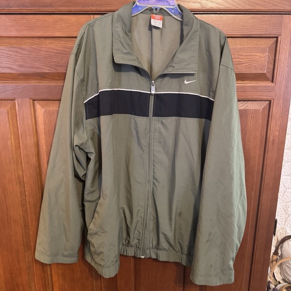 Nike Jacket Mens Large Olive Green Mini Swoosh Fleece Lined Full Zip Striped 00s - Picture 4 of 9